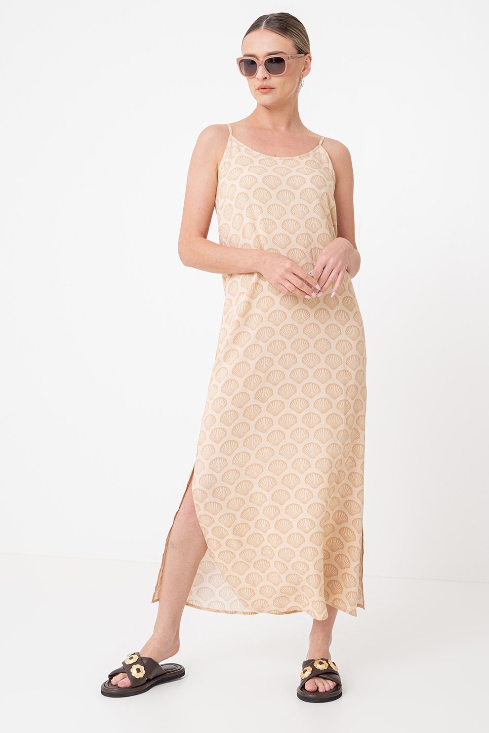Only, Rochie maxi cu model cu animal print, Camel, L