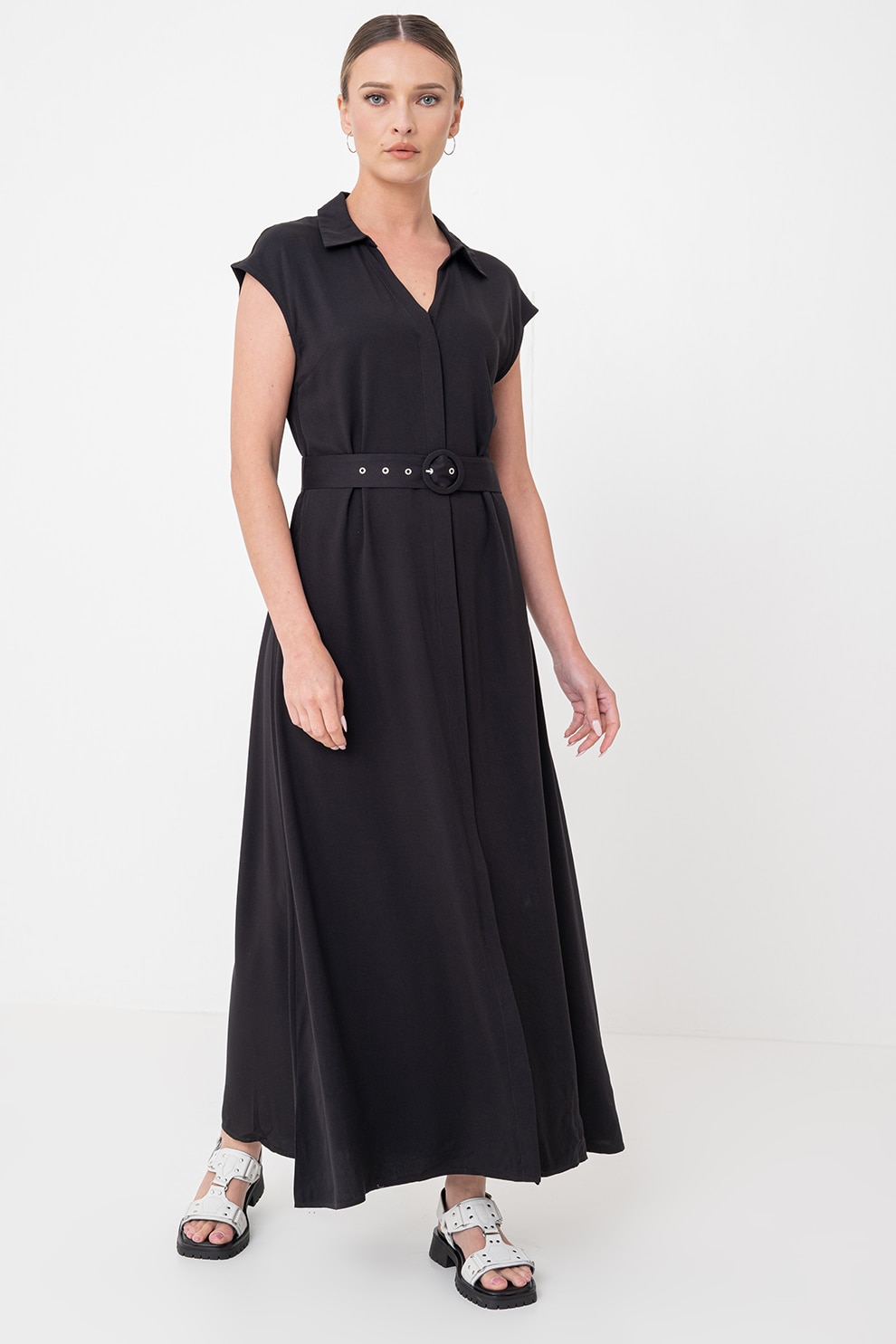 Only, Rochie maxi evazata, Negru, XS