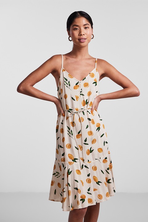 Pieces, Nya bővülő fazonú miniruha, Narancssárga/Törtfehér, M