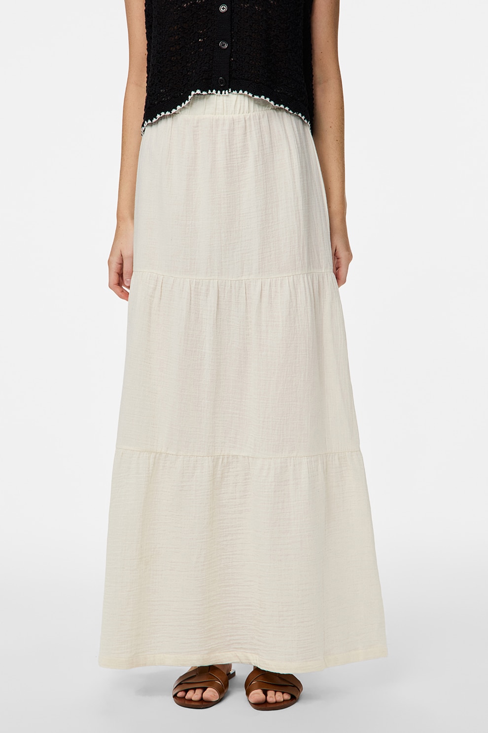 Pieces, Fusta maxi cu croiala evazata, Alb fildes, M