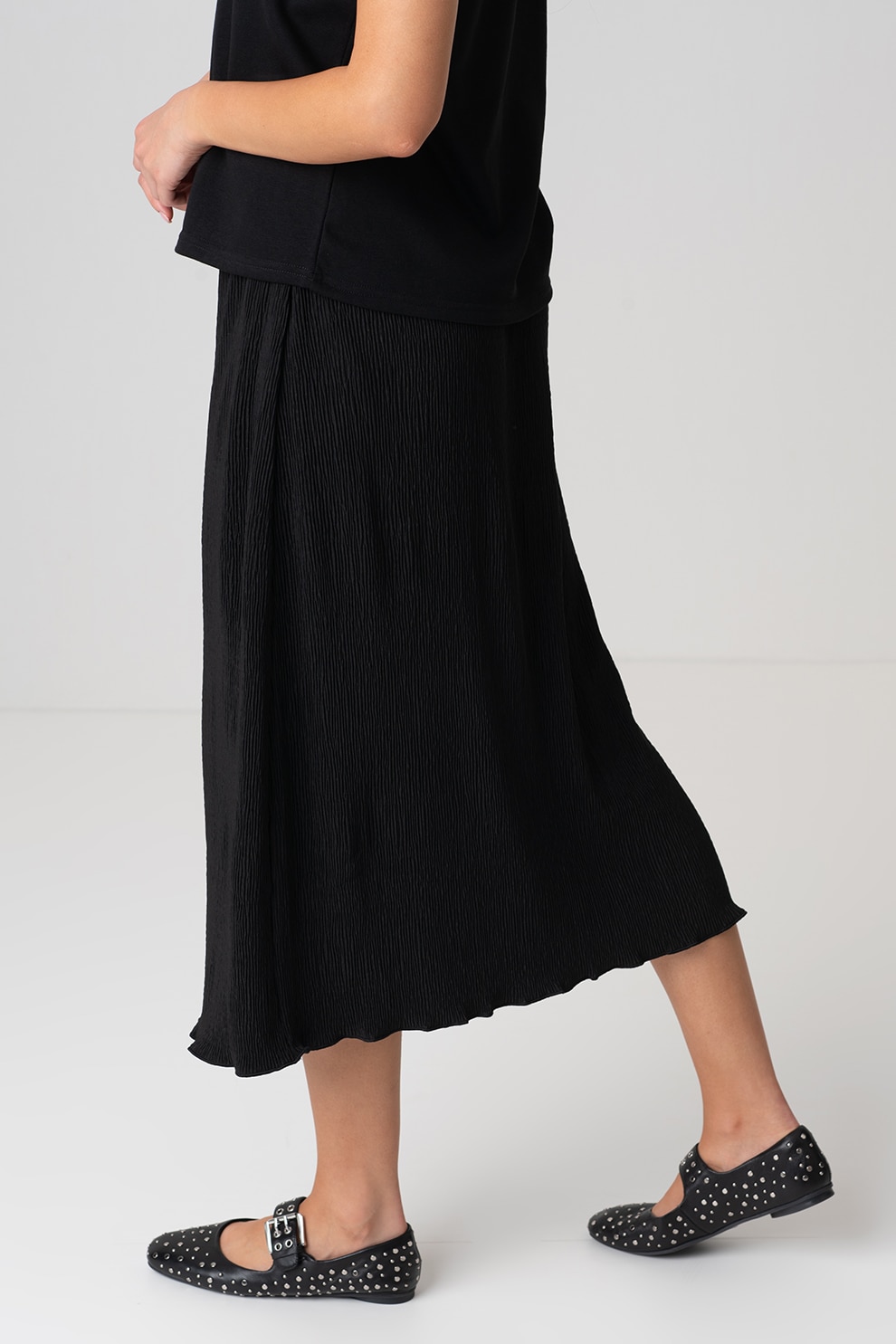 Pieces, Fusta midi cu talie inalta, Negru, S