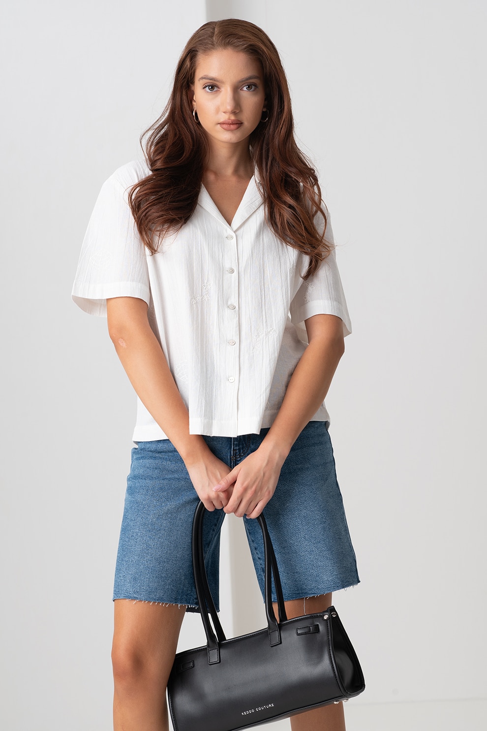 Pieces, Camasa din bumbac organic cu detaliu brodat, Alb, S