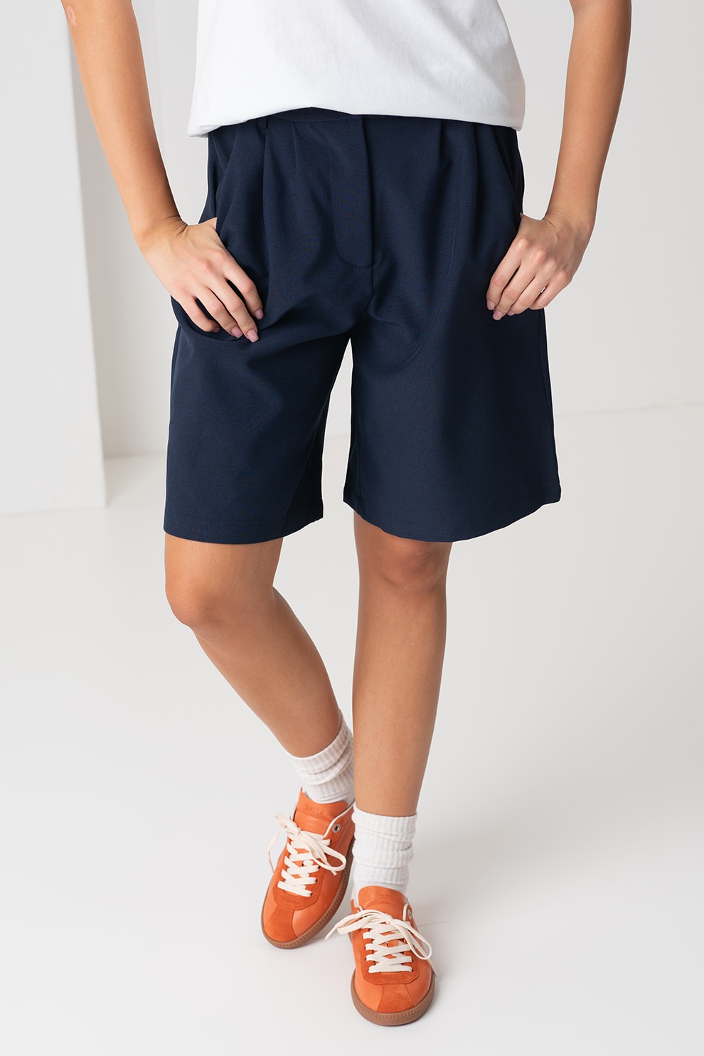 Pieces, Pantaloni cu talie inalta si buzunare, Indigo, S