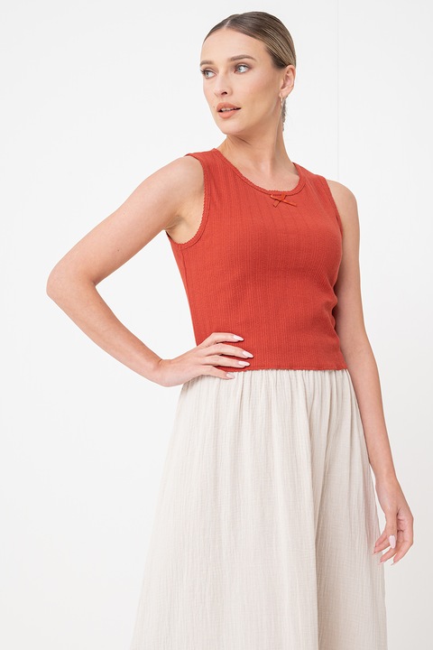 Pieces, Къс танк топ с овално деколте, Керемидено червено