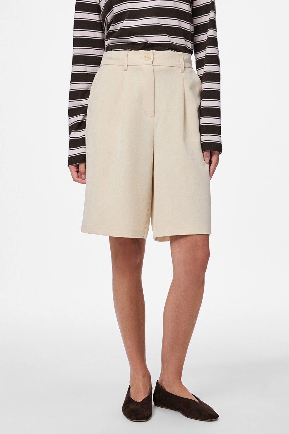 Pieces, Pantaloni scurti cu croiala ampla, Crem, S