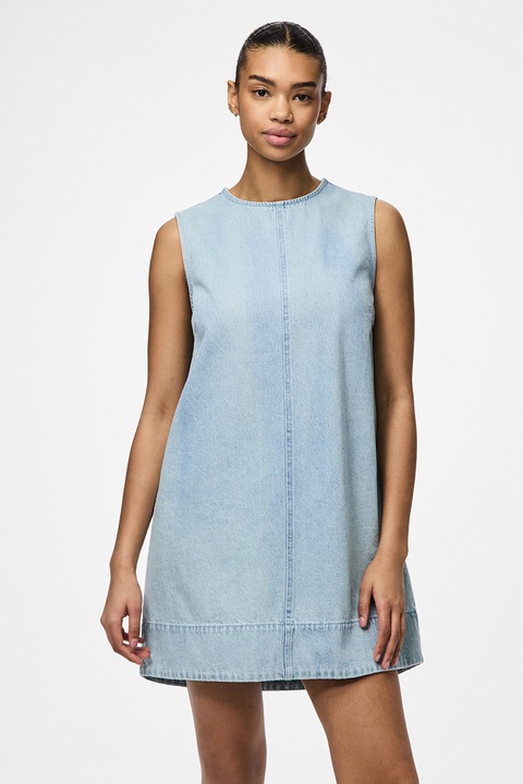 Pieces, Rochie scurta din material chambray si croiala in A, Albastru lavanda, XS