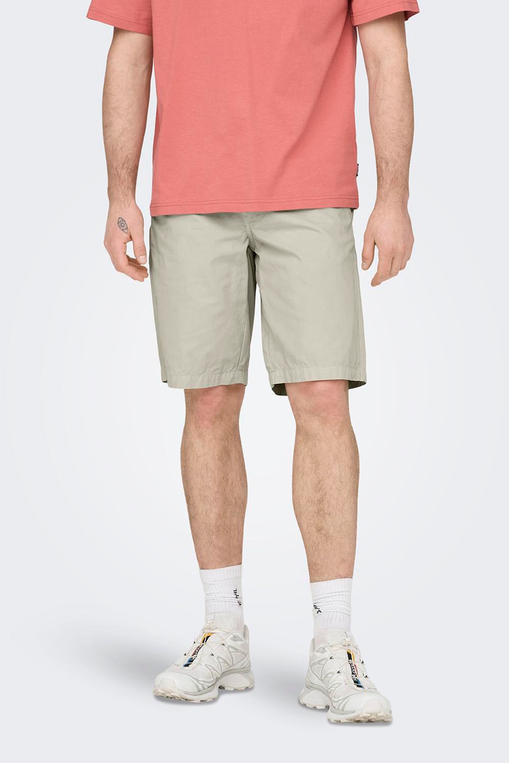 Only & Sons, Pantaloni scurti din bumbac cu snur, Grej, S