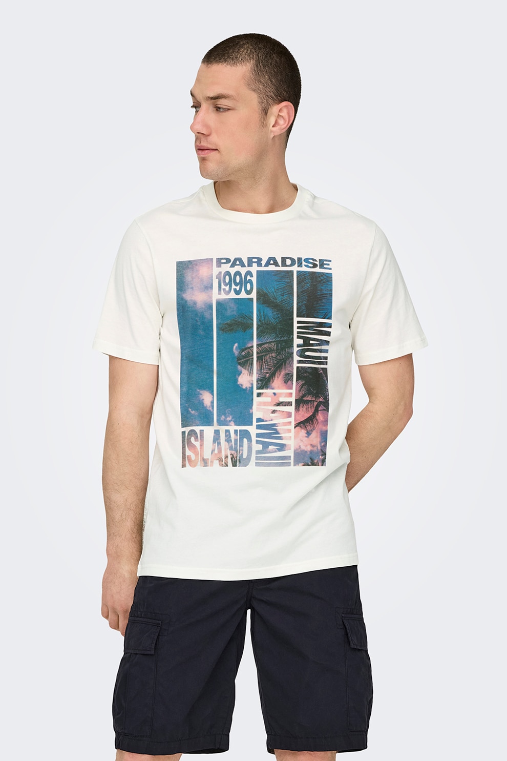 Only & Sons, Tricou de bumbac organic, Albastru lavanda, Alb murdar, Ametist, S