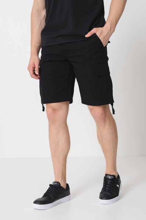 Only & Sons, Къс панталон с памук и карго джобове, Черен, XL