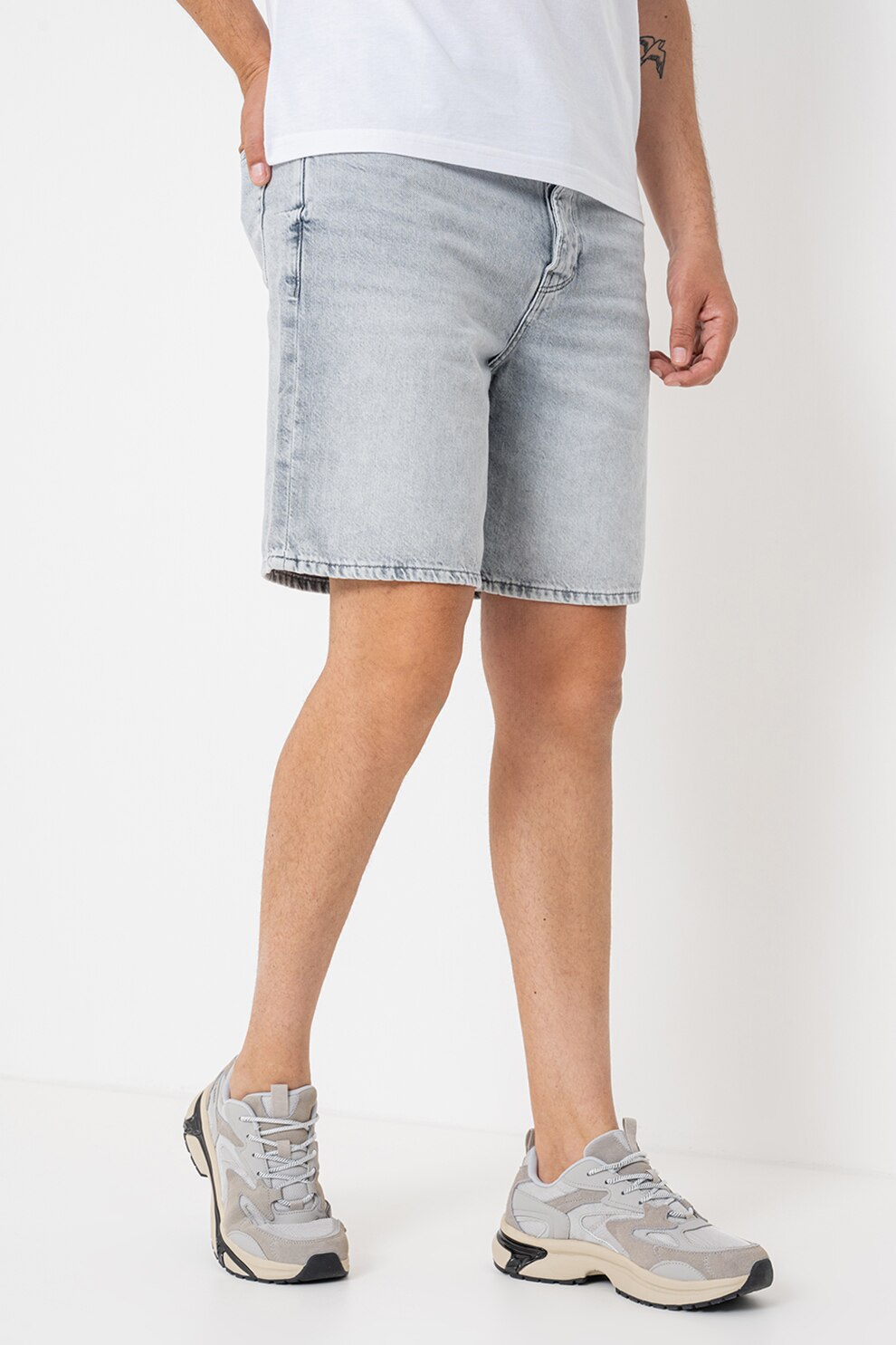 Only & Sons, Blugi scurti cu aspect decolorat, Albastru deschis, L