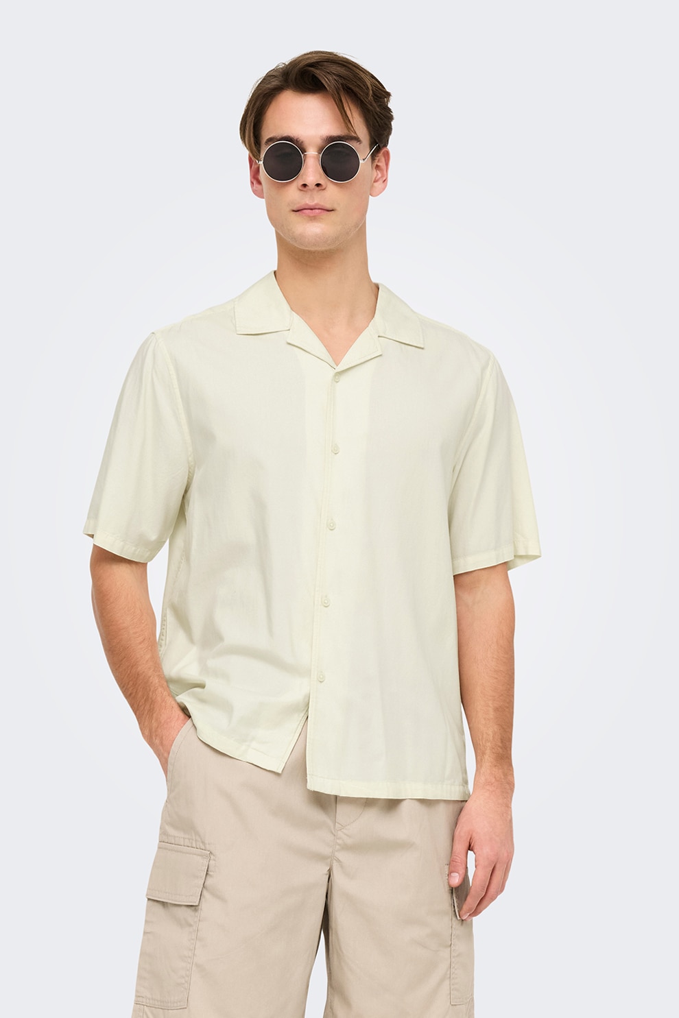 Only & Sons, Camasa din bumbac si modal cu model uni, Alb fildes, L