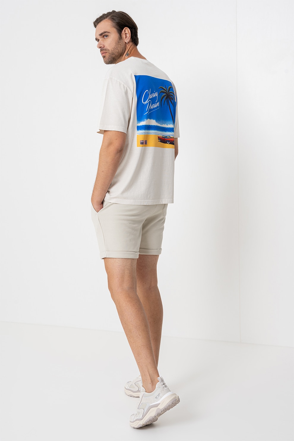 Only & Sons, Tricou relaxed fit cu imprimeu foto Passa Vice, Albastru royal, Bej deschis, L