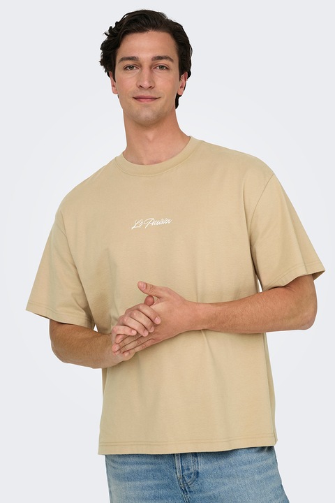 Only & Sons, Tricou din bumbac cu imprimeu pe partea din spate, Galben mustar