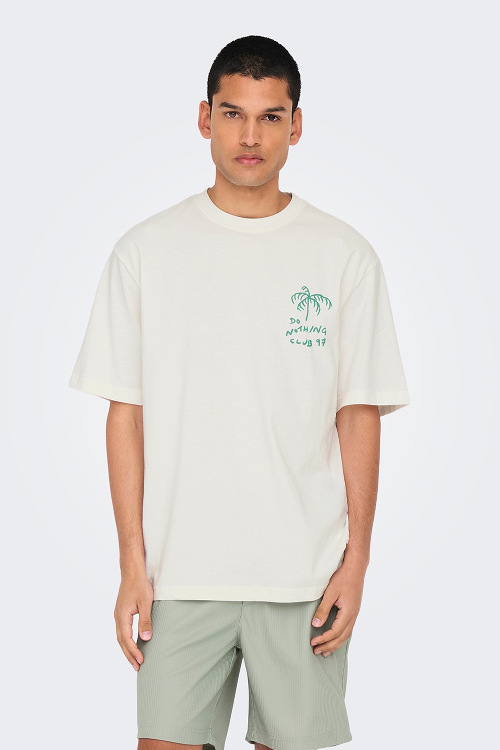 Only & Sons, Tricou din bumbac organic cu imprimeu pe partea din spate, Alb, Verde, XL