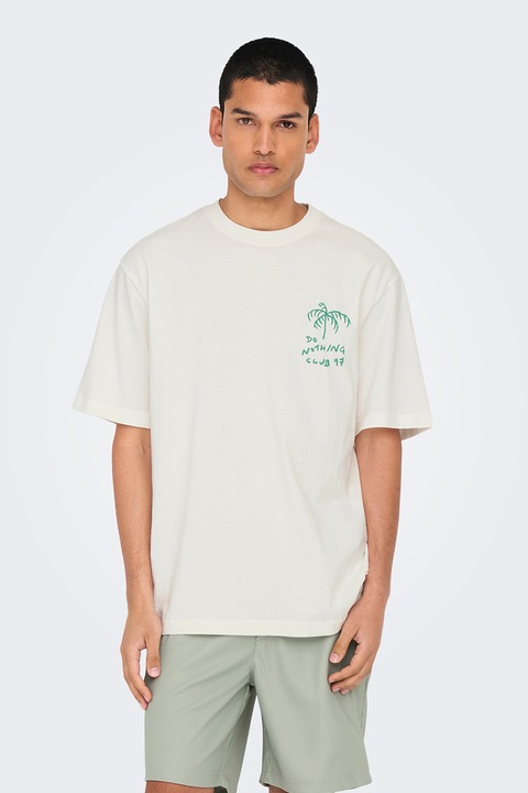 Only & Sons, Organikuspamut póló mintával, Fehér/Zöld