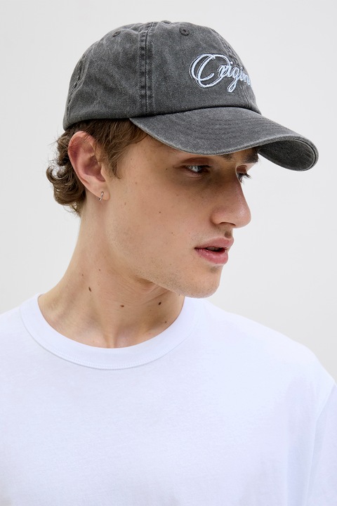 Jack & Jones, Бейзболна шапка с бродиран надпис, Избеляло черно