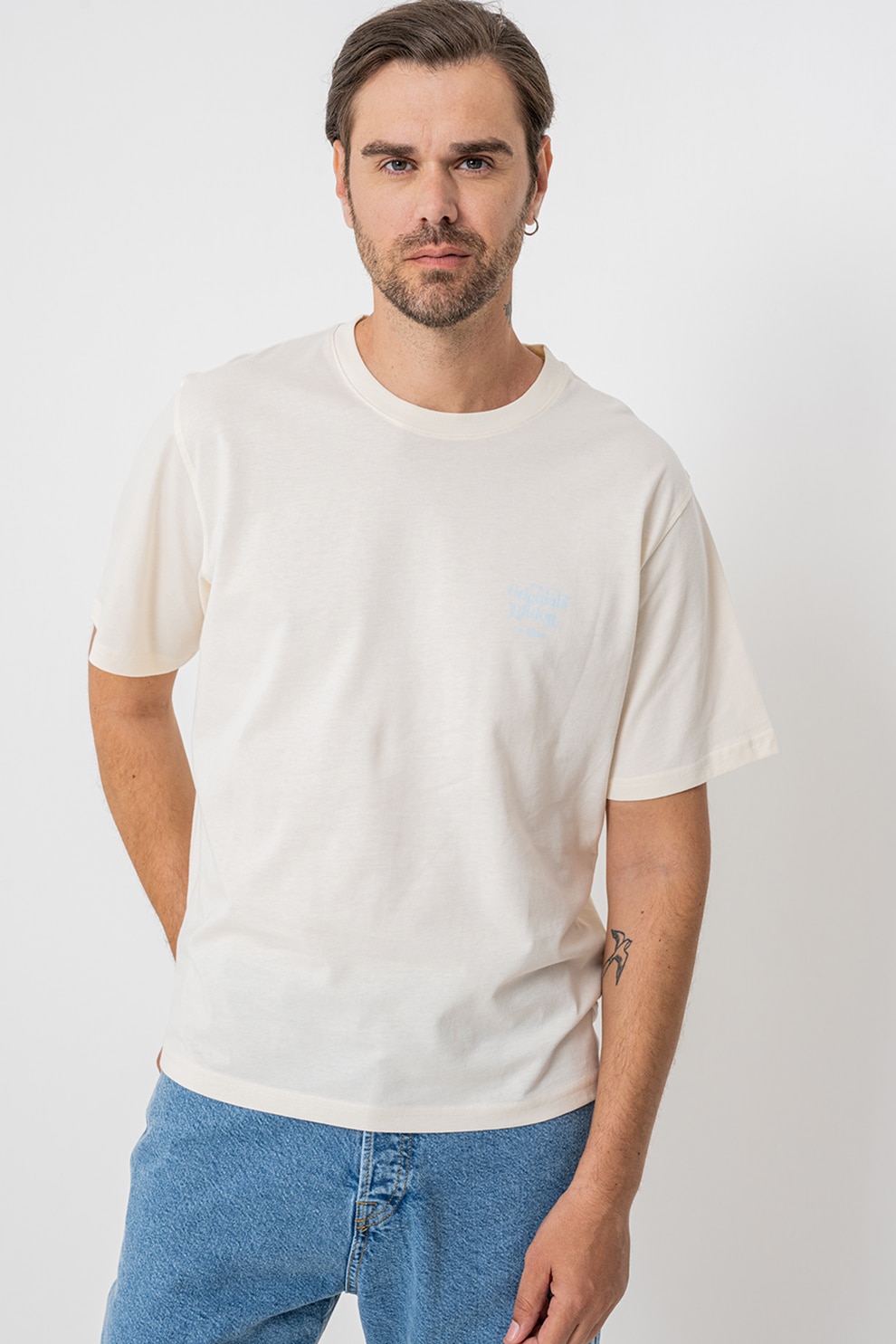 Jack & Jones, Tricou cu imprimeu pe partea din spate, Albastru pastel, Galben pal, 2XL