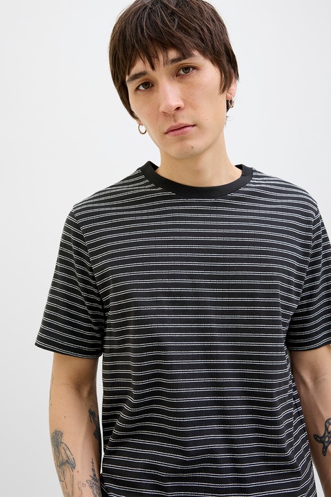 Jack & Jones, Kerek nyakú csíkos póló, Fekete/Szürke