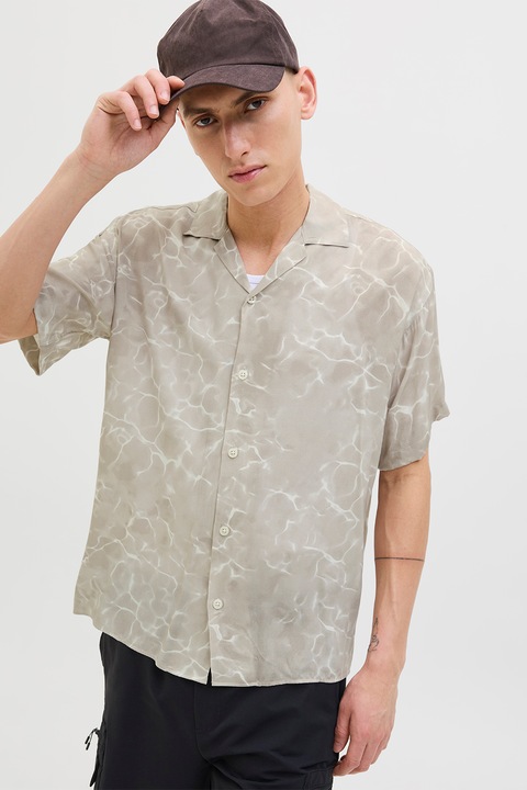 Jack & Jones, Rövid ujjú mintás ing, Fehér/Tópbarna