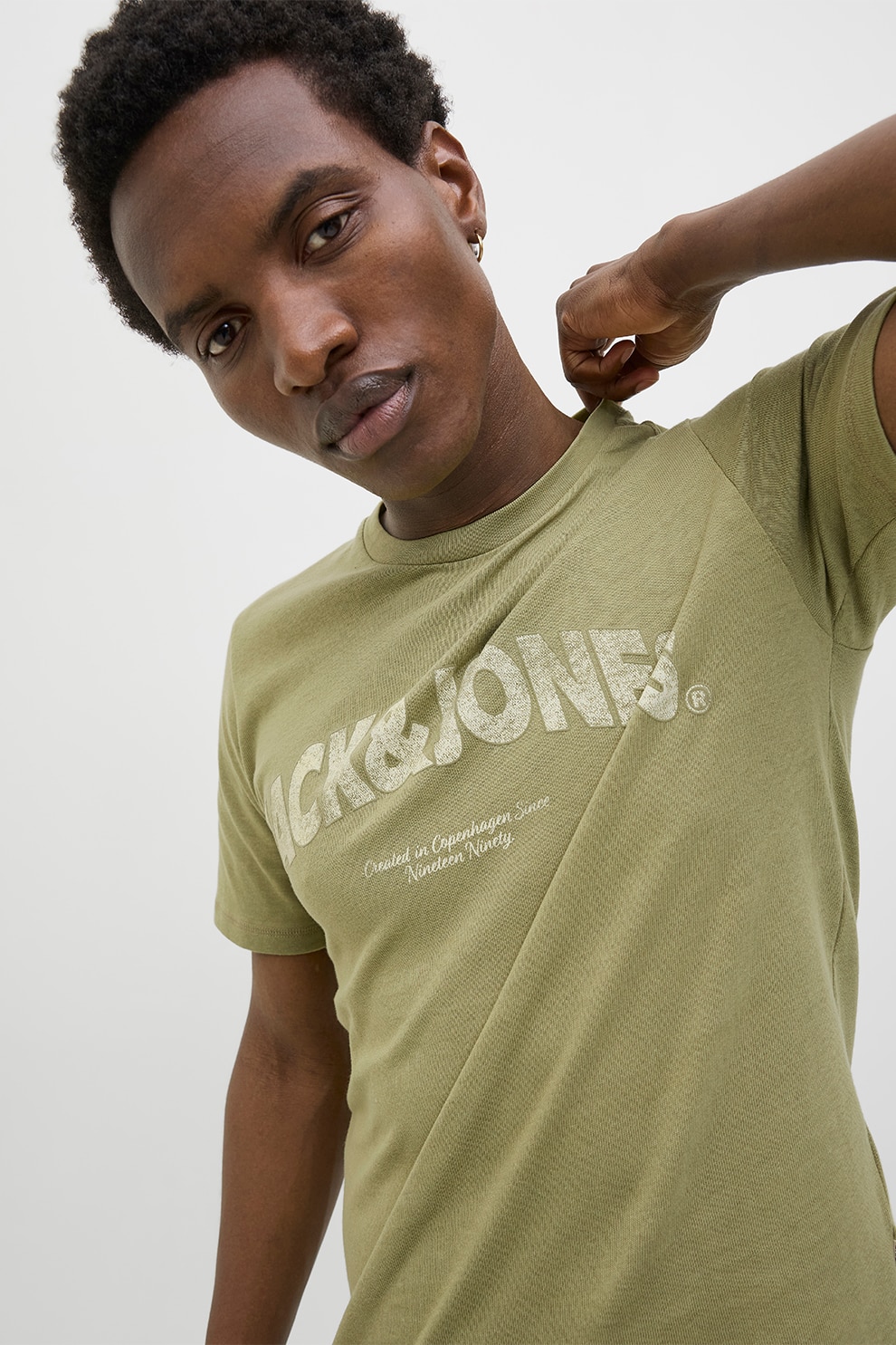 Jack & Jones, Tricou din bumbac cu imprimeu logo, Verde fistic, M