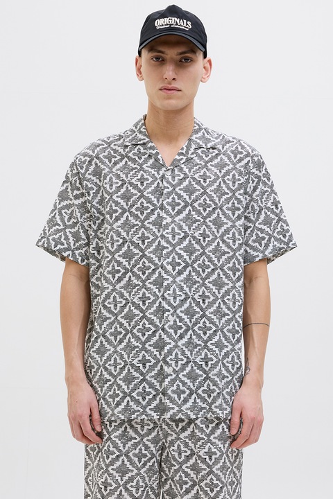 Jack & Jones, Bő fazonú mintás ing, Fekete/Törtfehér