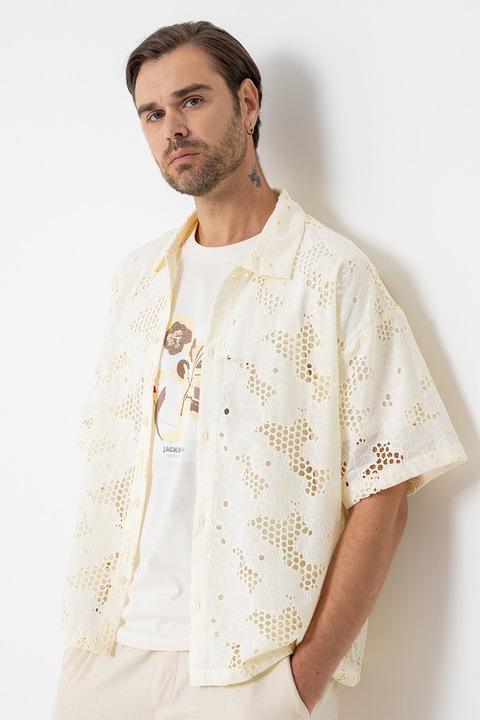 Jack & Jones, Perforált dizájnú ing, Halványsárga