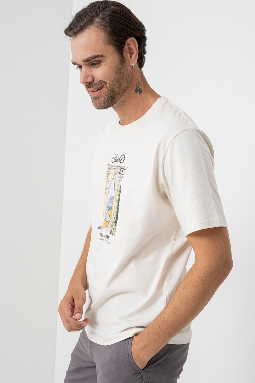 Jack & Jones, Tricou cu imprimeu grafic, Galben pal, Negru stins, S