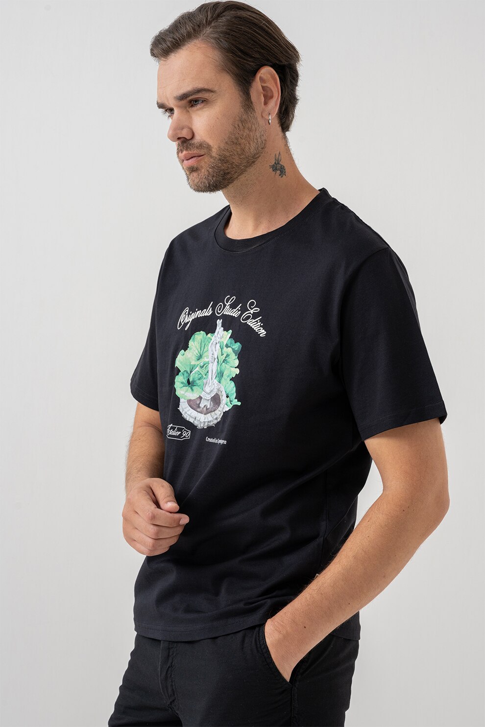Jack & Jones, Tricou cu imprimeu grafic, Negru, Verde pal, M