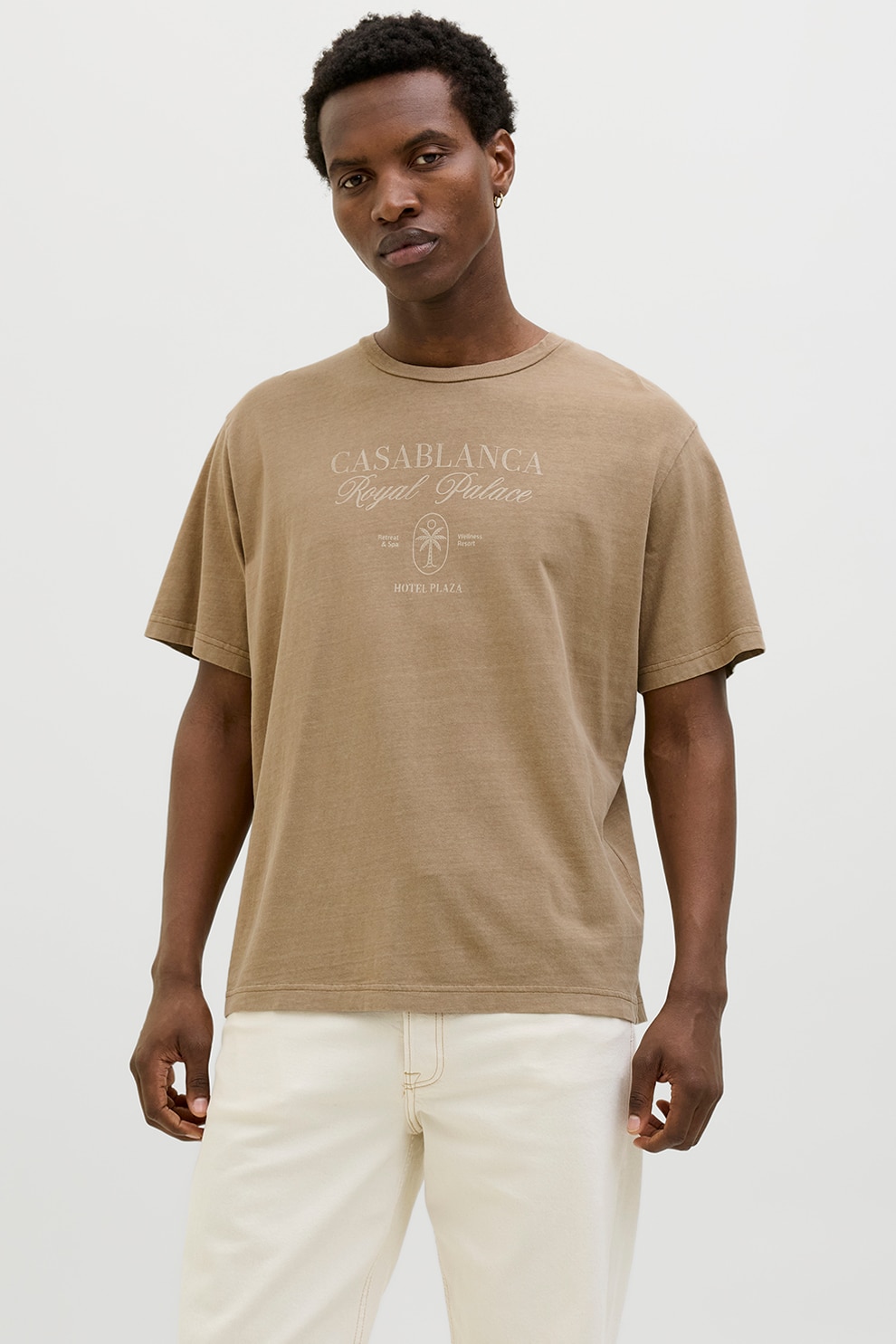 Jack & Jones, Tricou cu imprimeu text, Maro taupe, M