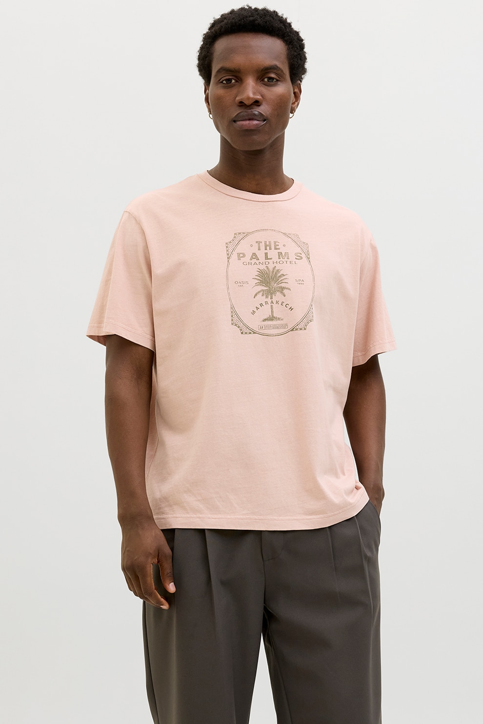 Jack & Jones, Tricou cu imprimeu text, Roz pal, M