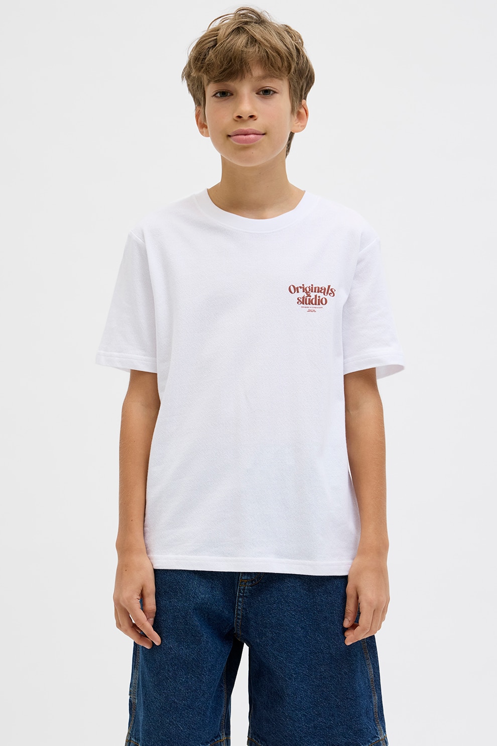 Jack & Jones, Tricou cu imprimeu pe spate, Alb, Rosu stins, 152 CM