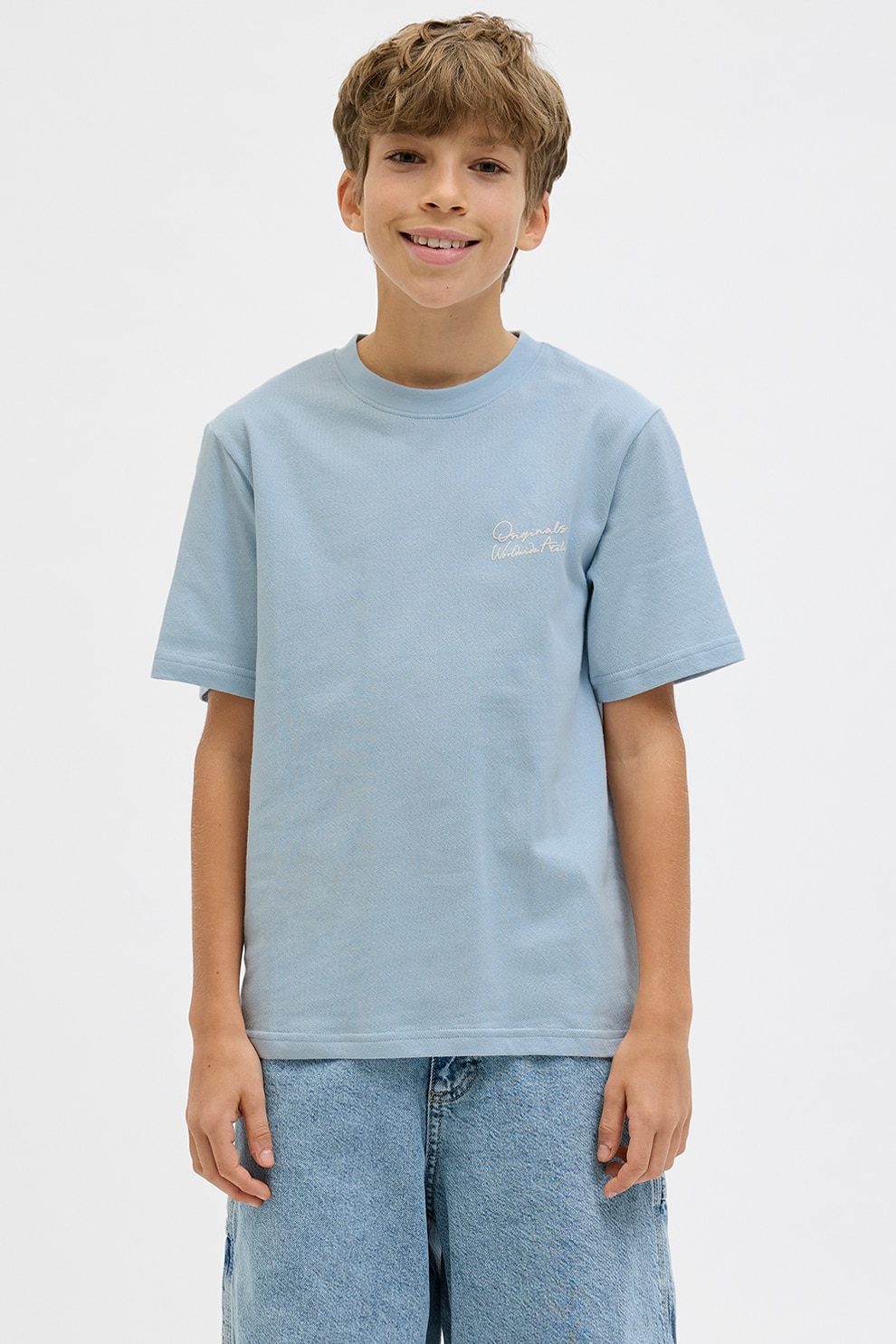 Jack & Jones, Tricou cu imprimeu pe spate, Alb murdar, Albastru deschis, 176 CM