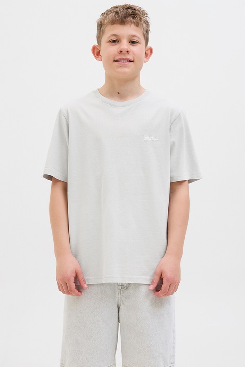 Jack & Jones, Bő fazonú pamutpóló, Fehér/Világosszürke