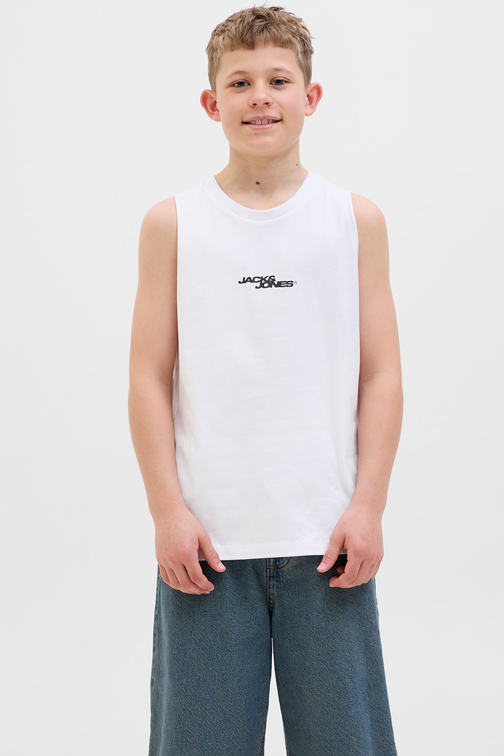 Jack & Jones, Tricou fara maneci cu imprimeu text si foto, Alb, Negru, Roz, 152 CM