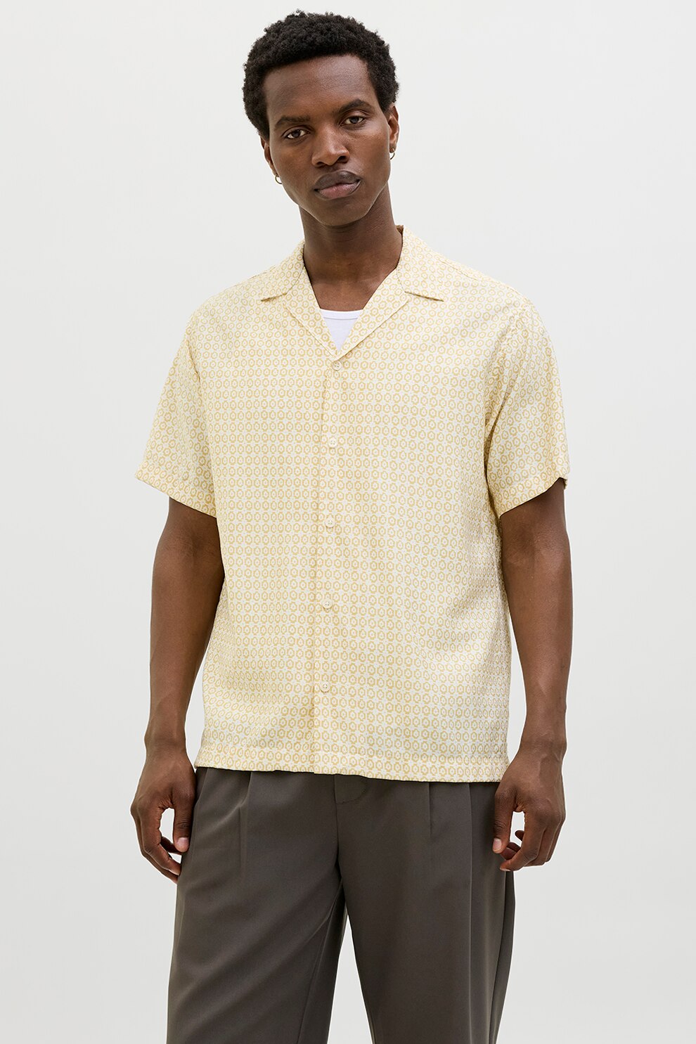 Jack & Jones, Camasa cu imprimeu si maneci scurte, Bej deschis, S