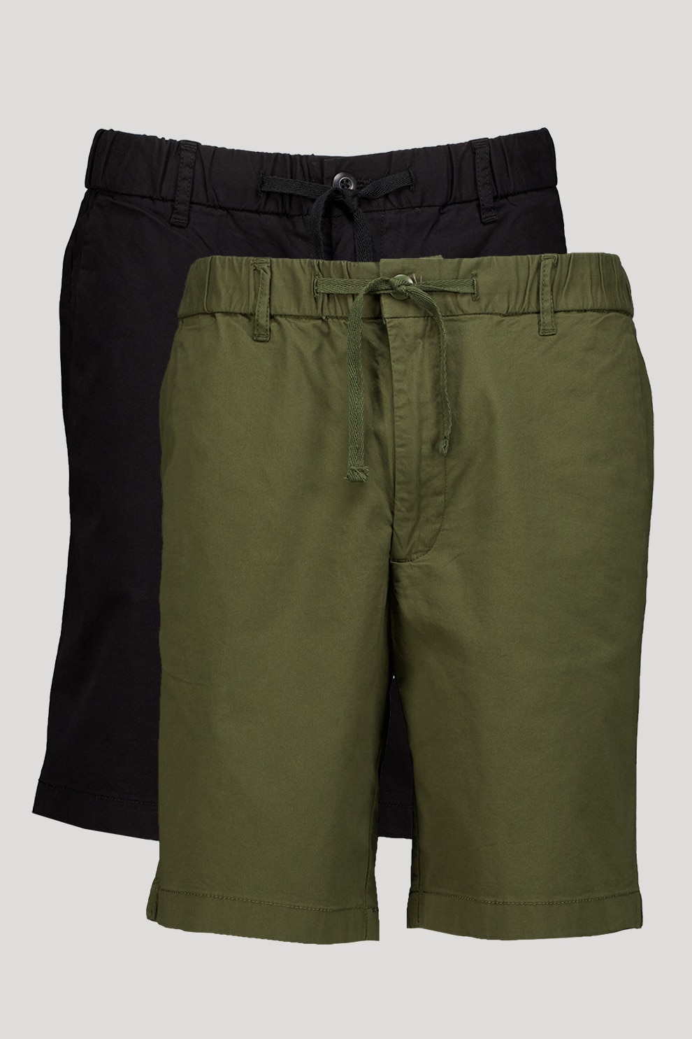 Jack & Jones, Set de pantaloni cu model uni si buzunare laterale - 2 perechi, Negru, Verde feriga, L