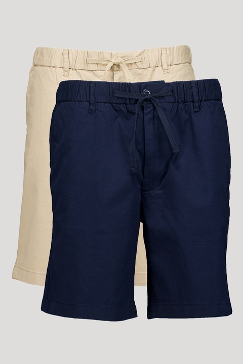 Jack & Jones, Set de pantaloni cu model uni si buzunare laterale - 2 perechi, Bej deschis/Bleumarin