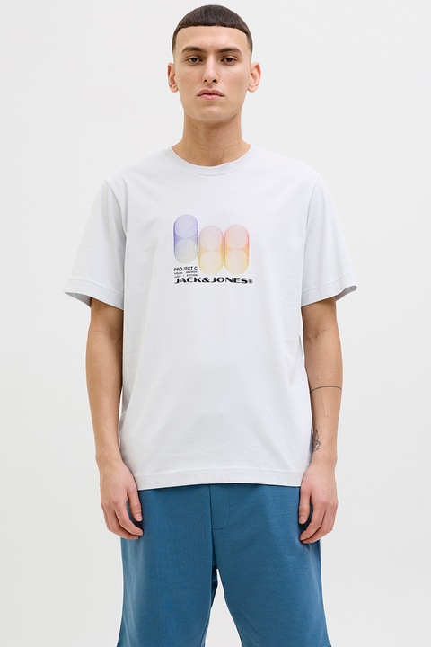 Jack & Jones, Logós pamutpóló, Fekete/Világosszürke