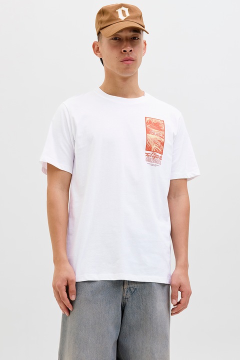 Jack & Jones, Pamutpóló mintával a mellrészén, Fehér/Halvány narancssárga