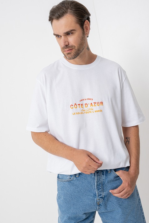 Jack & Jones, Bő fazonú póló ejtett ujjakkal, Piros/Sárga/Fehér, 5XL