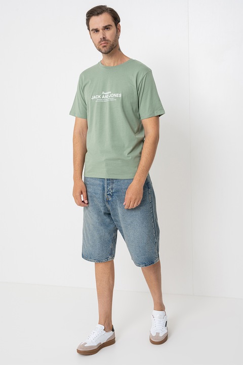 Jack & Jones, Normál fazonú logós póló, Fehér/Vízzöld