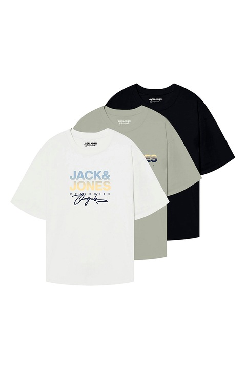 Jack & Jones, Logós póló szett - 3 db, Fehér/Fekete/Drapp