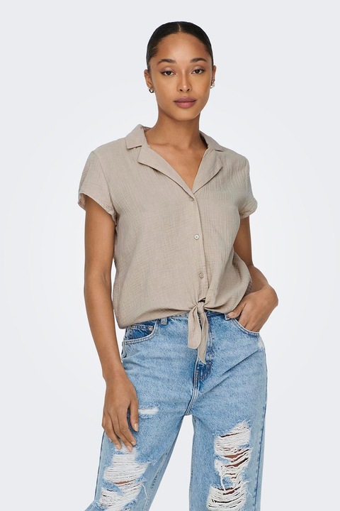 Only, Camasa din bumbac organic cu terminatie cu snur de ajustare, Maro taupe, S