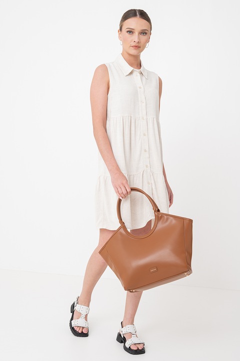 Only, Рокля на волани Siesta с лен, Сиво-бежов