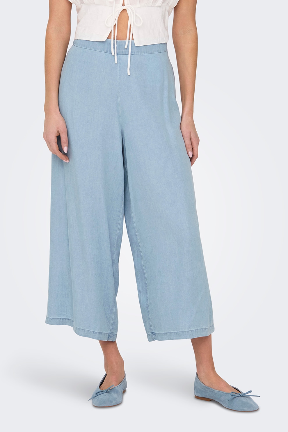 Only, Pantaloni ampli crop din lyocell, Albastru deschis, M