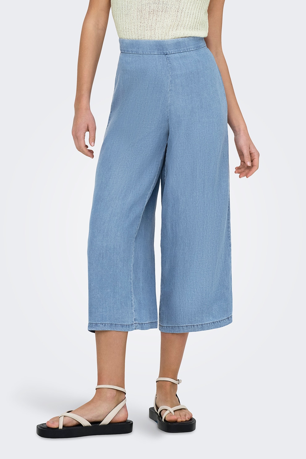 Only, Pantaloni ampli crop din lyocell, Albastru lavanda, M