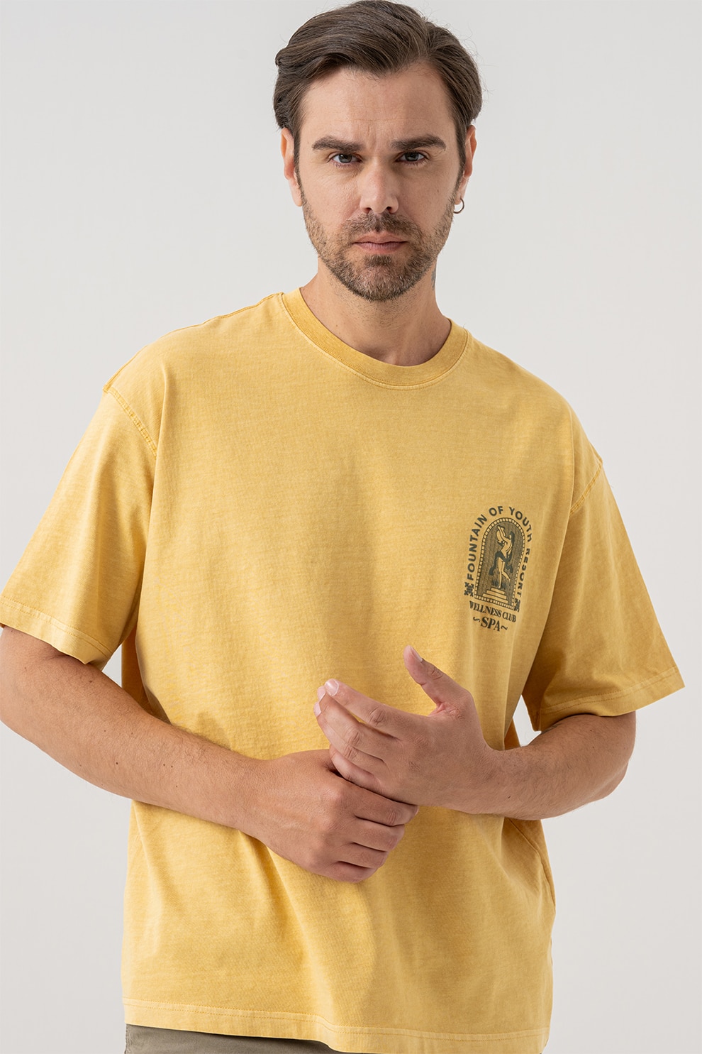 Jack & Jones, Tricou din bumbac cu imprimeu discret, Galben sofran, M