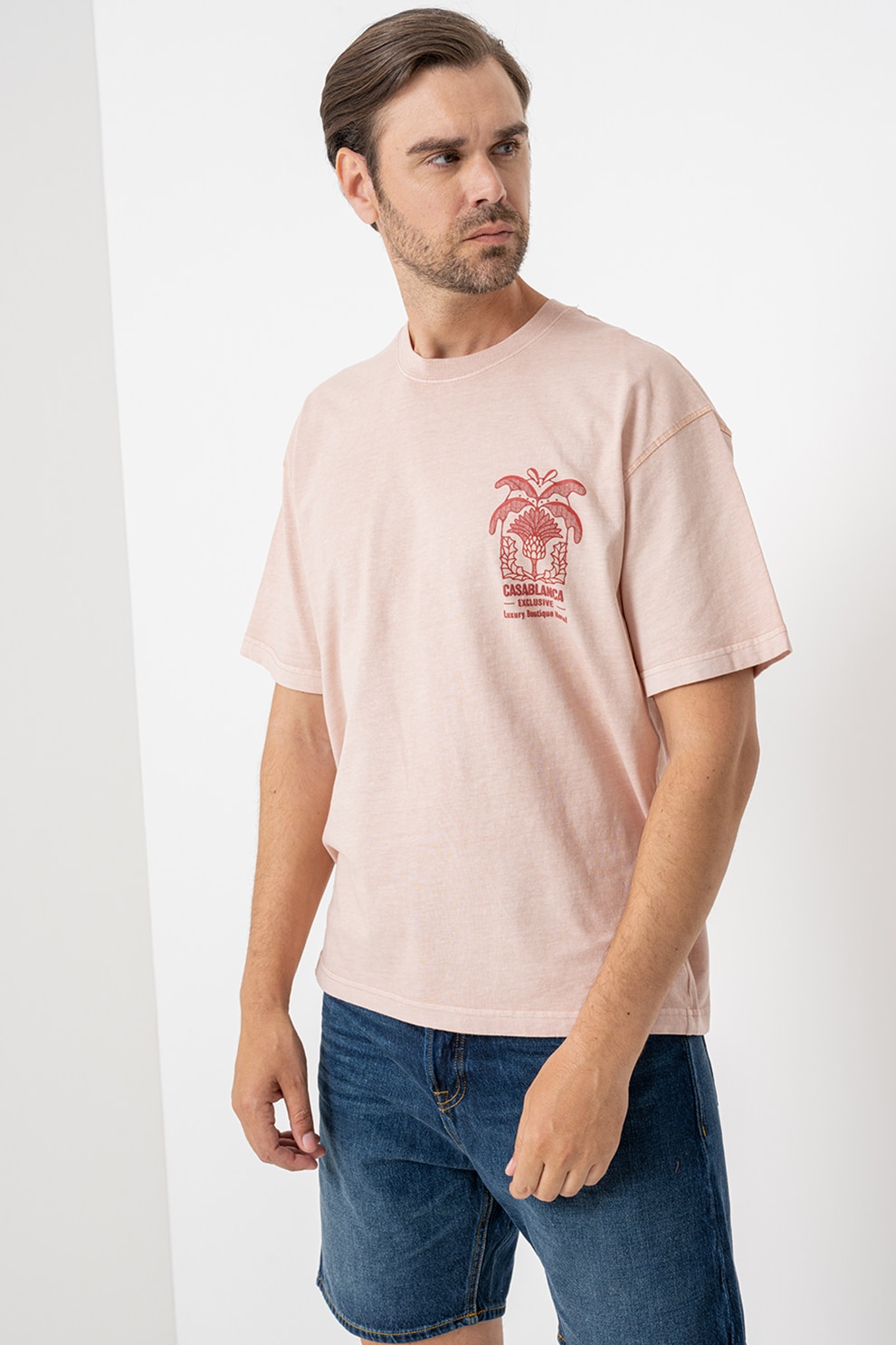 Jack & Jones, Tricou din bumbac cu imprimeu discret, Bej deschis, S