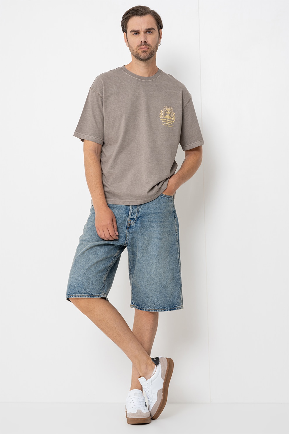 Jack & Jones, Tricou din bumbac cu imprimeu discret, Grej, S