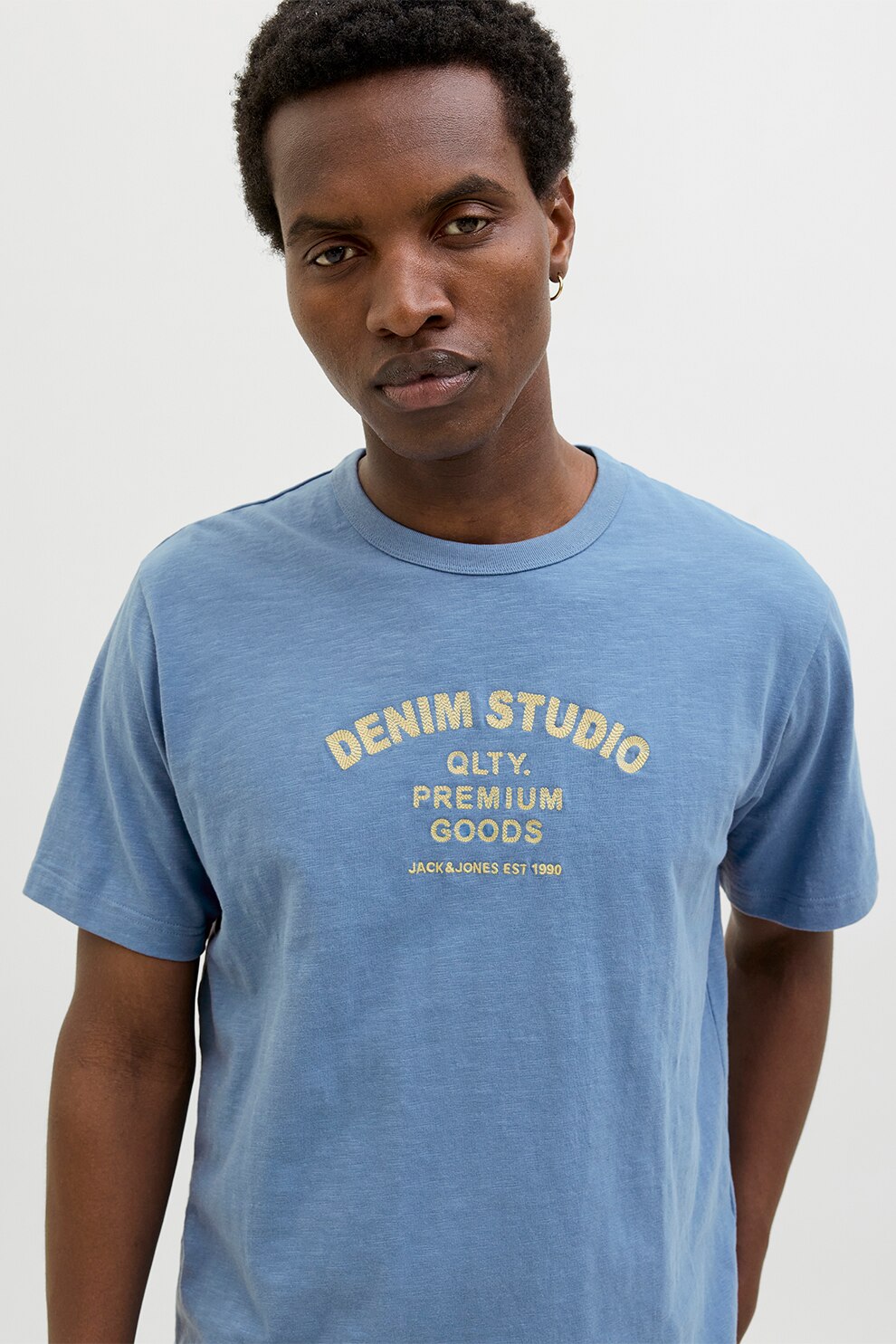 Jack & Jones, Tricou cu imprimeu text, Albastru deschis melange, S